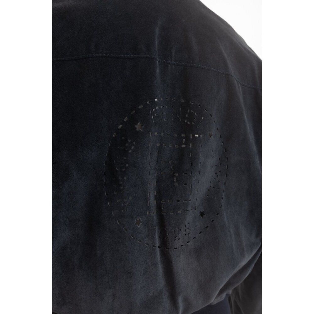 Vintage Fendi Suede Bomber Jacket Moto Leather SZ 42 Medium Navy Blue Logo NWT - Picture 6 of 11